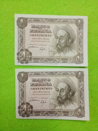 2 Billetes 1 Peseta Banco de España 1951
