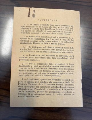 Vecchio libretto lavoro INPS