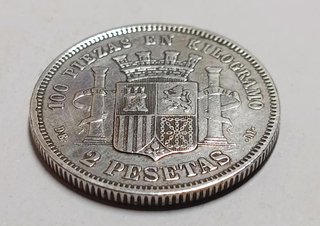 Moneda 2 Pesetas Plata 1870*75 DEM. España MBC