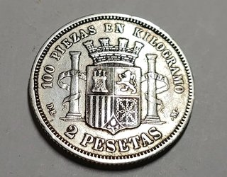 Moneda 2 Pesetas Plata 1870*75 DEM. España MBC