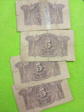 4 Billetes Banco España 5 Pesetas sin serie 1935