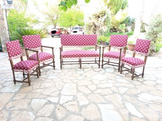 Conjunto antiguo de salon de madera de 5 piezas