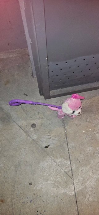 Perro de juguete rosa con correa