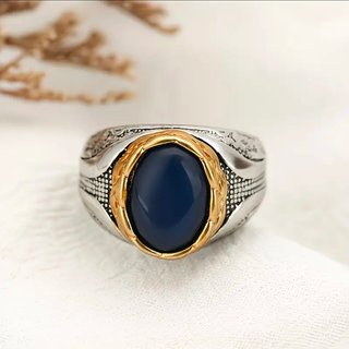 Anillo Talla 10 Acero Inox Zirconia Azul