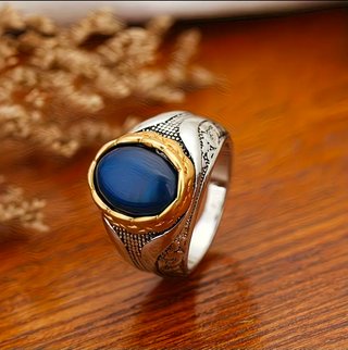 Anillo Talla 10 Acero Inox Zirconia Azul