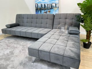 Sofá-cama chaise-longue gris terciopelo
