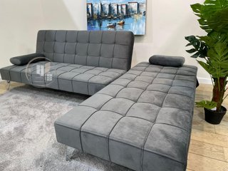 Sofá-cama chaise-longue gris terciopelo