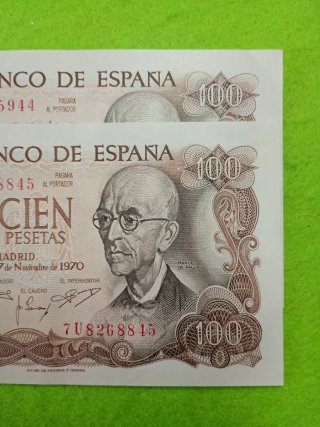 Pareja Billetes 100 Pesetas España 1970 (2 unidade