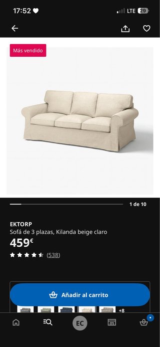 Sofá 3 plazas Ikea beige/gris