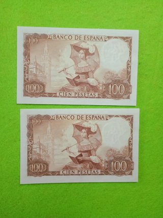 Pareja 2 Billetes 100 Pesetas España 1965