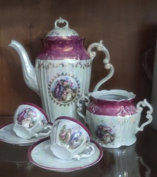 Juego Café Vintage Porcelana Rosa Blanco