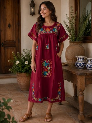 Vestido bordado estilo mexicano talla única