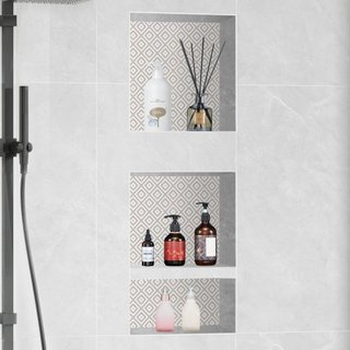 Nicho de Ducha Listo para Azulejos 40.64x40.64cm y 40.64x50.8cm, Estante Triple, Nicho Recesado de Esquinas Cuadradas Insertado en la Pared, Protección Sellada Nicho Moderno para Almacenamiento de...