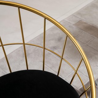 Set de 2 Taburetes Altos de Bar, Taburetes de Cocina con Respaldo y Reposapiés para Sala de Estar o Cocina Estilo Moderno, Cojín de Terciopelo y Estructura de Metal, 52.5X47X97Cm, Negro y Oro