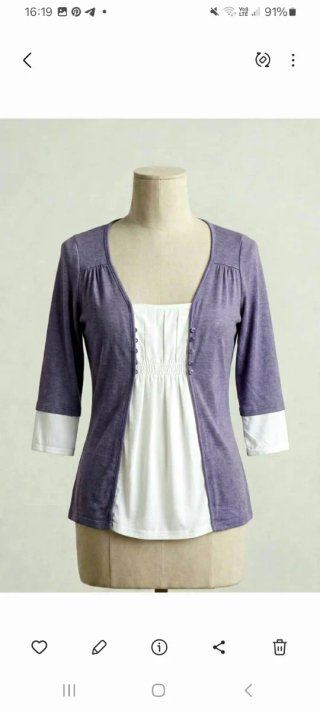 Top finto due pezzi Y2K viola/ bianco Vintage 3/4