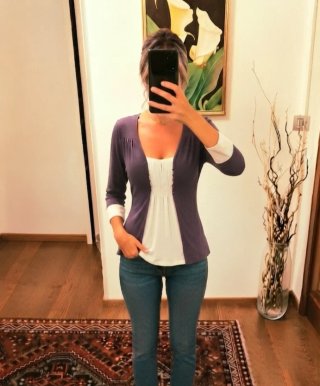 Top finto due pezzi Y2K viola/ bianco Vintage 3/4