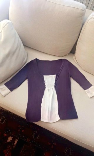 Top finto due pezzi Y2K viola/ bianco Vintage 3/4