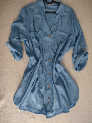 Camisa azul bebé manga 3/4 mujer holgada