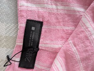 Falda Zara Lino Rayas Rosa Talla XS