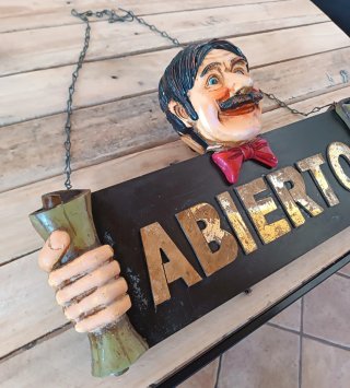 CARTEL CERRADO ABIERTO DOBLE CARA VINTAGE