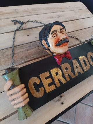 CARTEL CERRADO ABIERTO DOBLE CARA VINTAGE