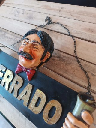 CARTEL CERRADO ABIERTO DOBLE CARA VINTAGE