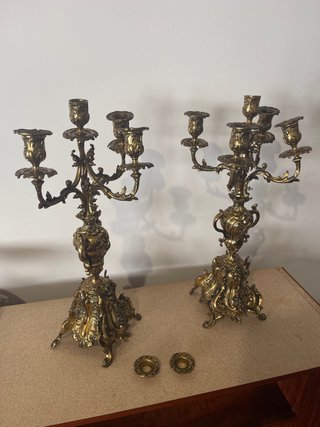 Pareja Candelabros Hierro Forjado Antiguos