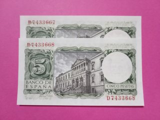 2 billetes d 5 pesetas. del año 1954, CORRELATIVOS