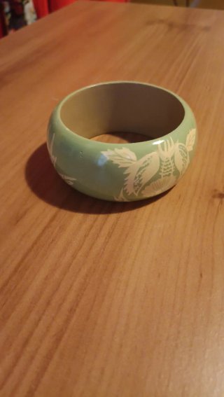 Pulsera madera chapada verde agua floral
