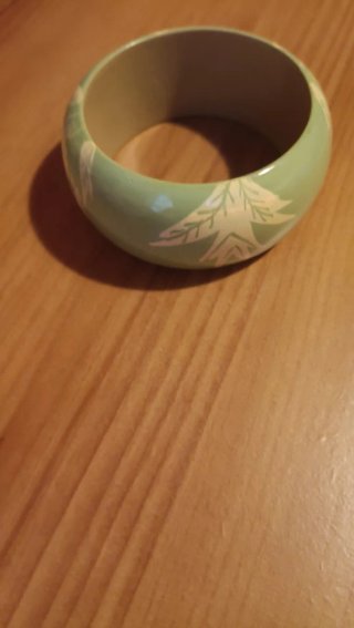 Pulsera madera chapada verde agua floral