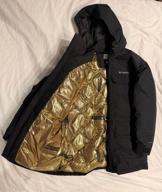 Parka Columbia Impermeable Aislada XL Negra Dorada