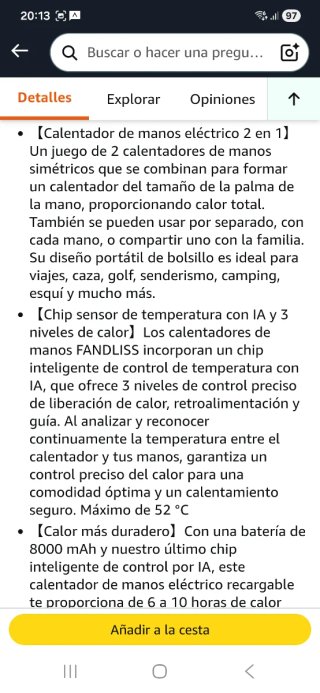 Calentador de manos Fandliss Mango Amarillo nuevo