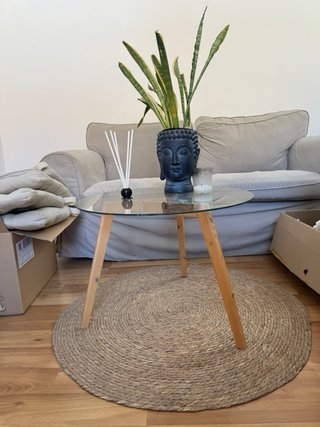 Mesa centro redonda cristal y madera 60cm