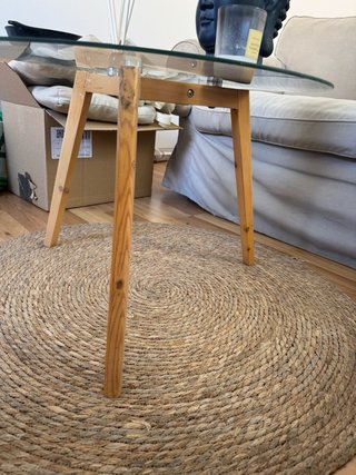 Mesa centro redonda cristal y madera 60cm