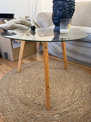 Mesa centro redonda cristal y madera 60cm