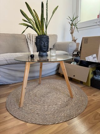 Mesa centro redonda cristal y madera 60cm