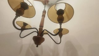 Lámpara de techo forja y madera
