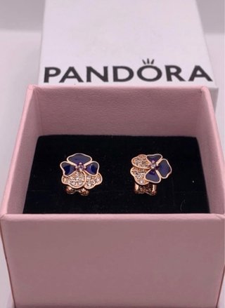 Pendientes Pandora Flor Morada y Circonitas
