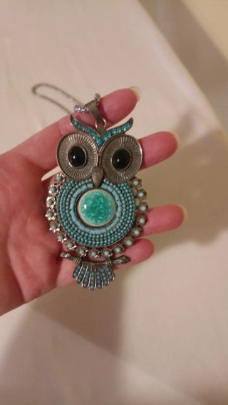 Colgante búho turquesa y plateado