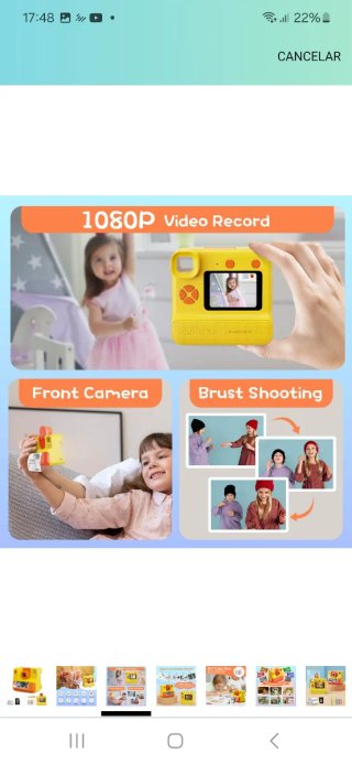 Cámara instantánea infantil amarilla y naranja nue
