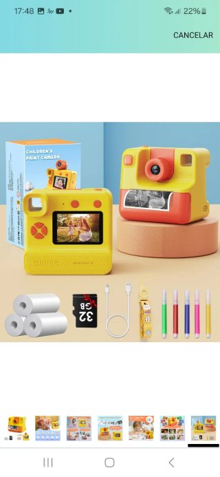 Cámara instantánea infantil amarilla y naranja nue