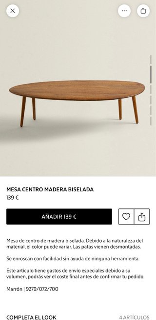 Mesa de centro Zara Home madera maciza