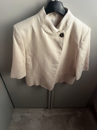 Blazer Zara Lino Manga Corta Talla M Beige