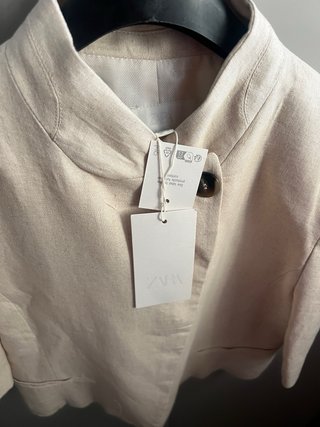 Blazer Zara Lino Manga Corta Talla M Beige