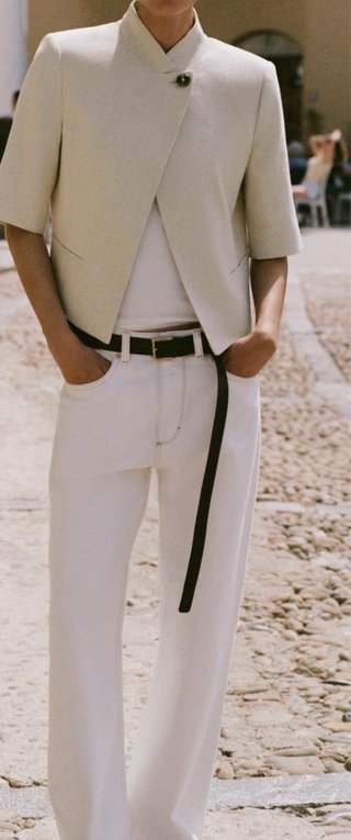 Blazer Zara Lino Manga Corta Talla M Beige