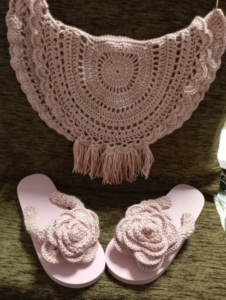 Bolso Crochet Rosa Flecos Cadena