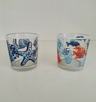 Coppia Bicchieri Vetro Decorati Stelle Marine