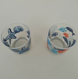 Coppia Bicchieri Vetro Decorati Stelle Marine