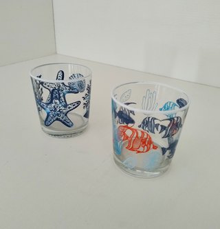 Coppia Bicchieri Vetro Decorati Stelle Marine
