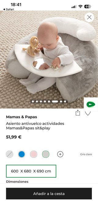 Asiento antivuelco bebé con juguetes +6m